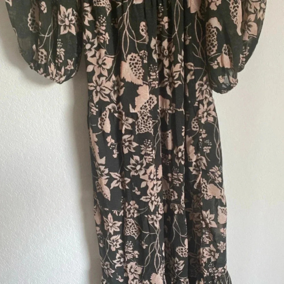 Elan Cosmo Floral Napa Print Ruffle Tiered Wrap Sweeping Maxi Coquette Dress S - Picture 14 of 16